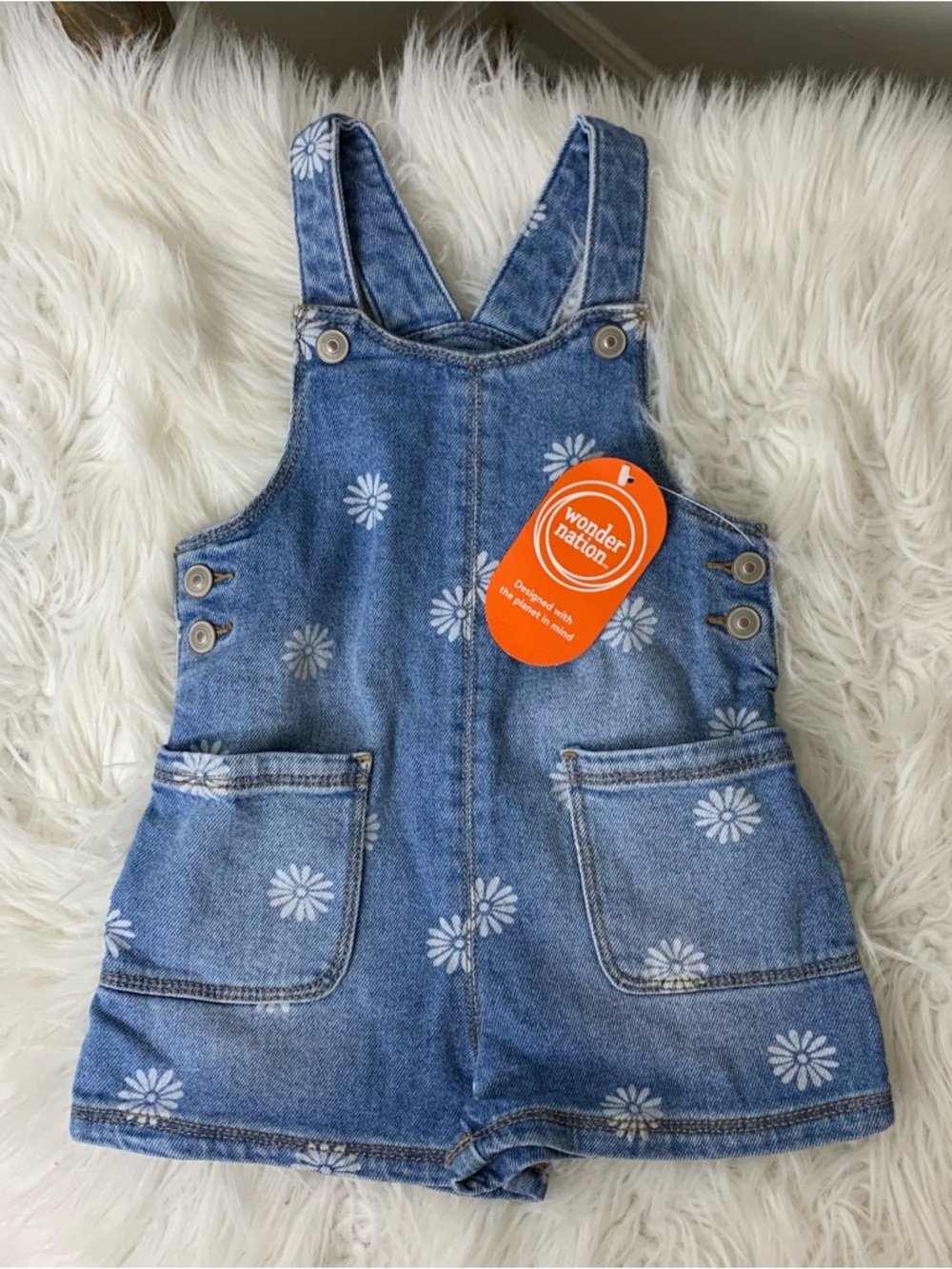 Wonder Nation Blue Daisy Denim Shortalls for Kids Size 18M